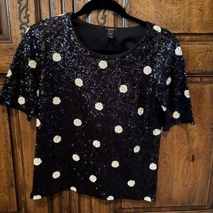 Sequin Polka Dot Top - Black and White